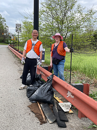 Earth Day Cleanup Photo of Thomas Yang and Stephanie Yocum along Route 29 in Devault