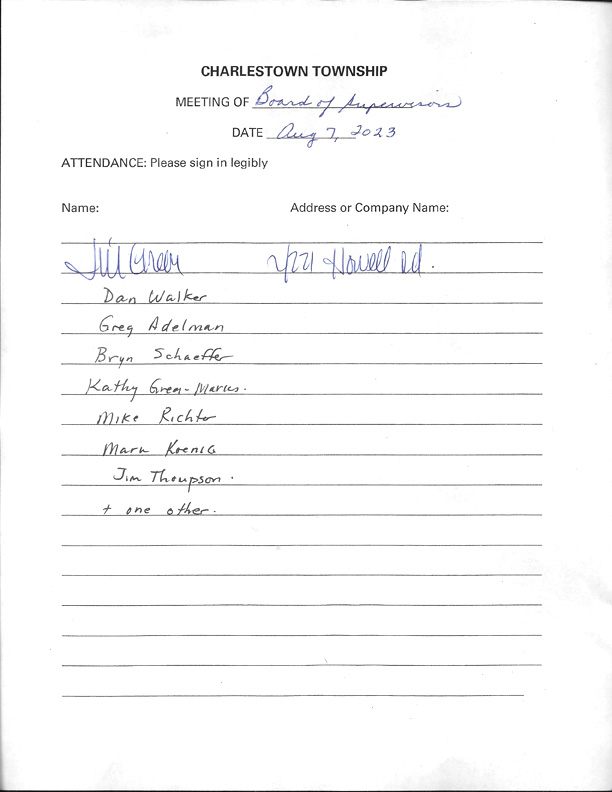 Sign-in sheet, 8/7/2023