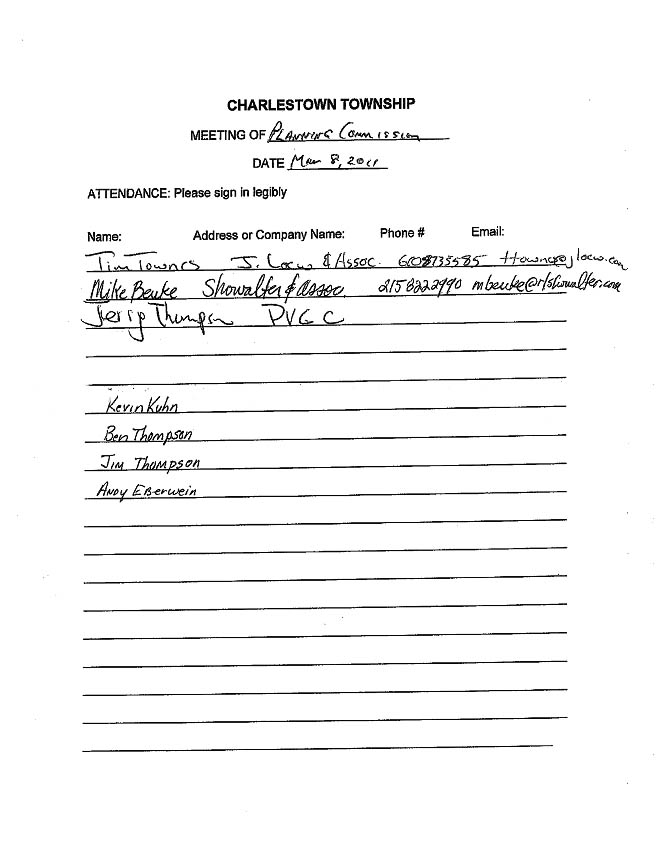 Sign-in sheet, 3/8/2011