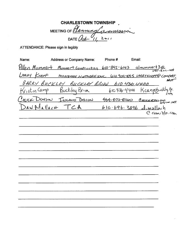 Sign-in sheet, 10/11/2011