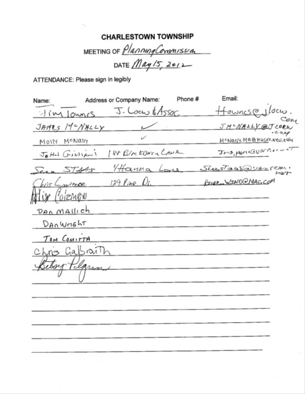 Sign-in sheet, 5/15/2012