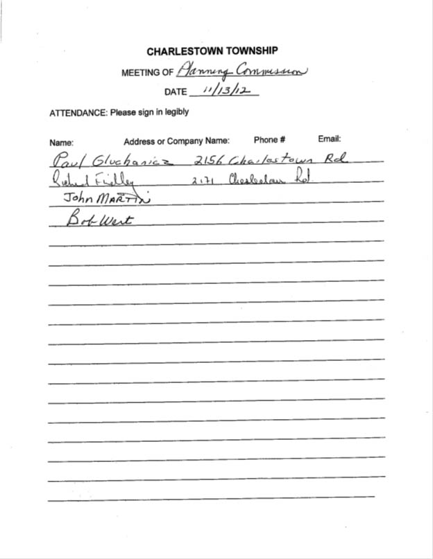 Sign-in sheet, 11/13/2012