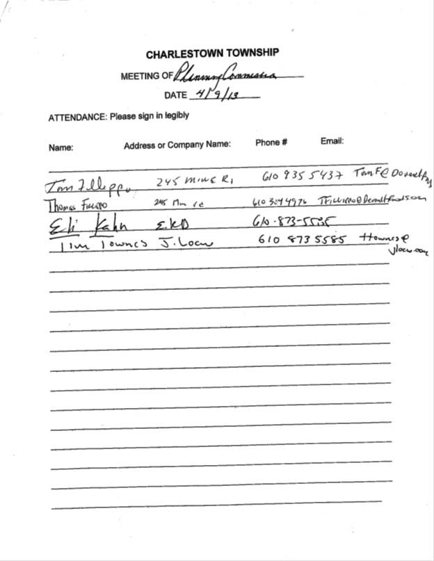Sign-in sheet, 04/09/2013