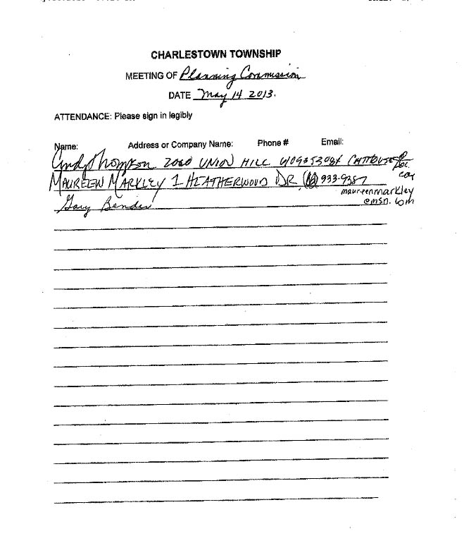 Sign-in sheet, 05/14/2013