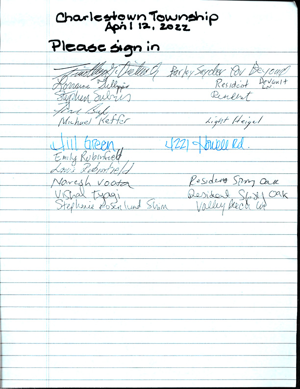 Sign-in sheet, 4/12/2022