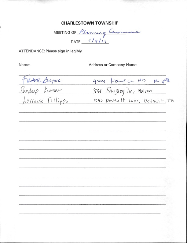 Sign-in sheet, 5/9/2023