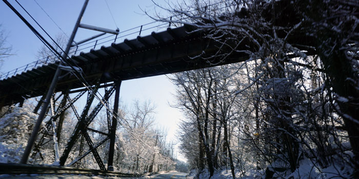 Photograph of the Devault Trail Bridge in Winter