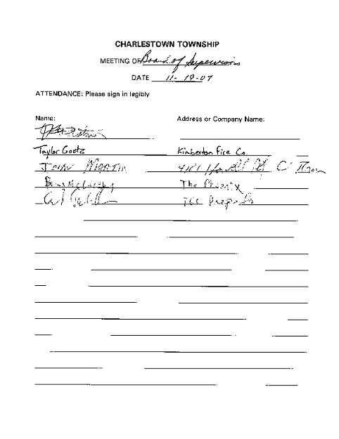 Sign-in sheet, 11/19/2007