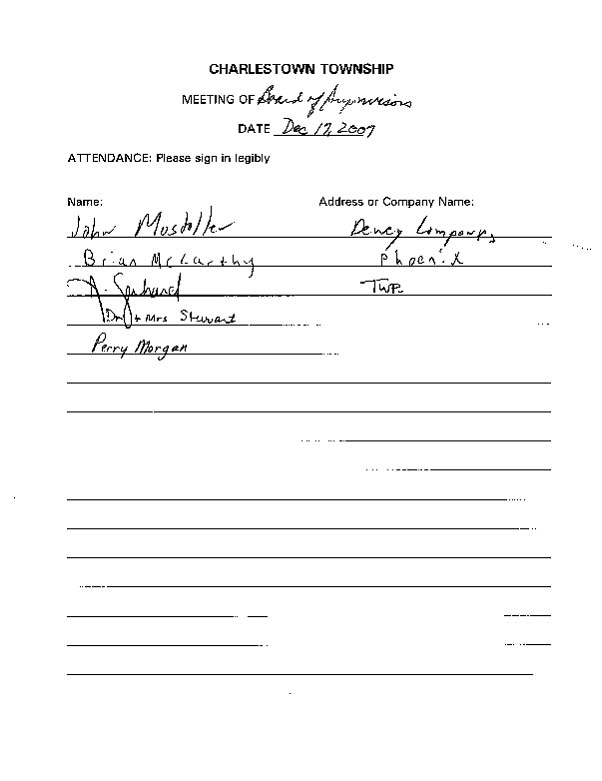 Sign-in sheet, 12/17/2007