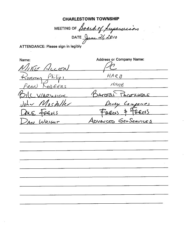 Sign-in sheet, 6/21/2010
