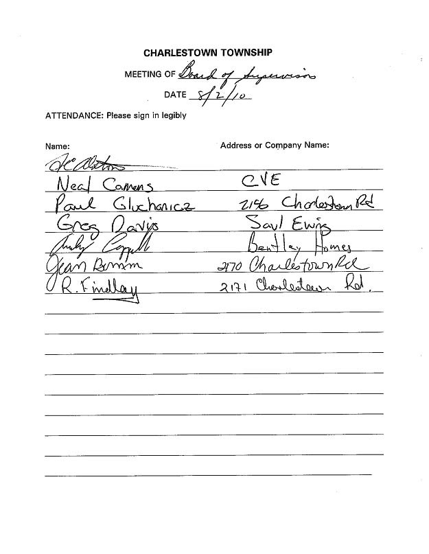 Sign-in sheet, 8/2/2010