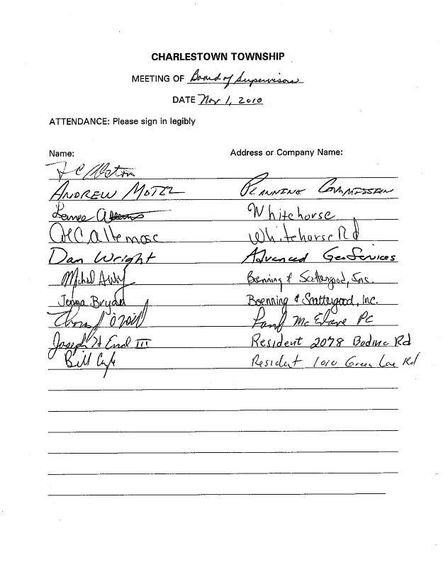 Sign-in sheet, 11/01/2010