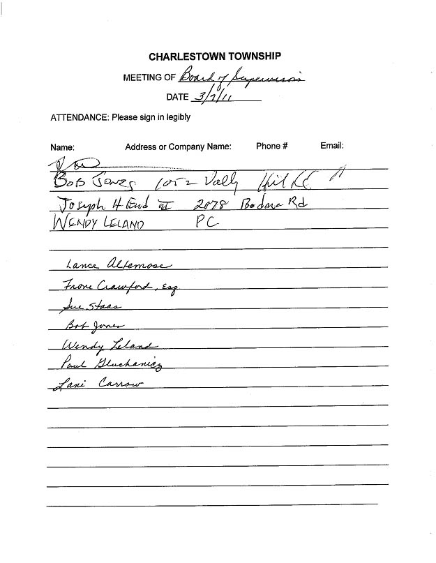 Sign-in sheet, 3/07/2011
