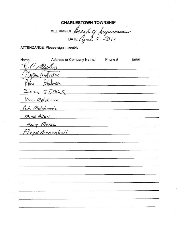 Sign-in sheet, 4/04/2011