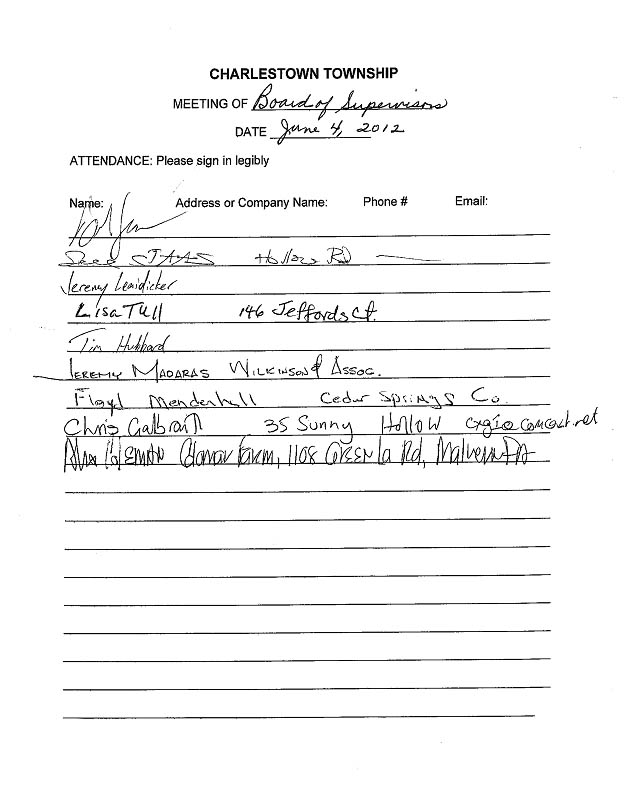 Sign-in sheet, 6/4/2012