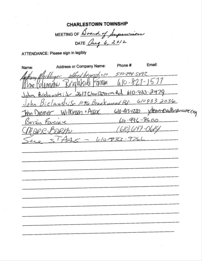 Sign-in sheet, 8/6/2012