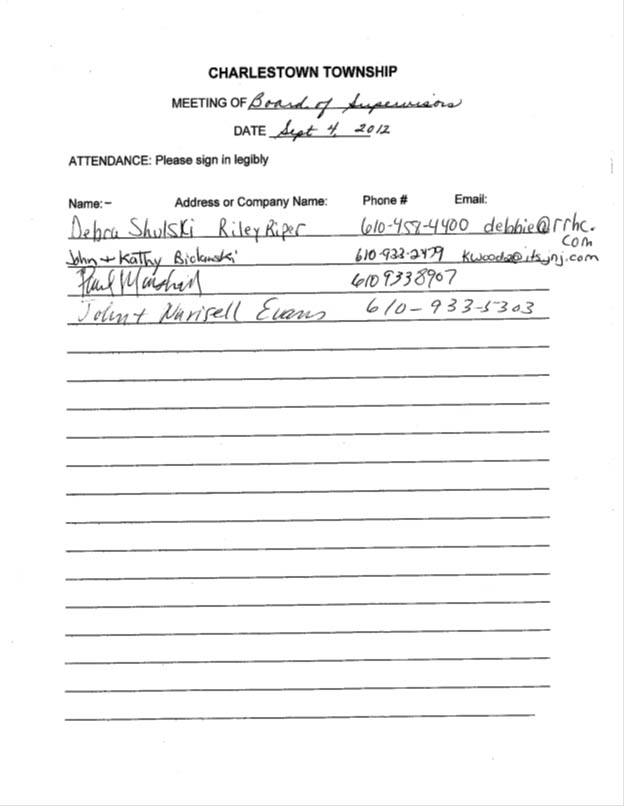 Sign-in sheet, 9/4/2012