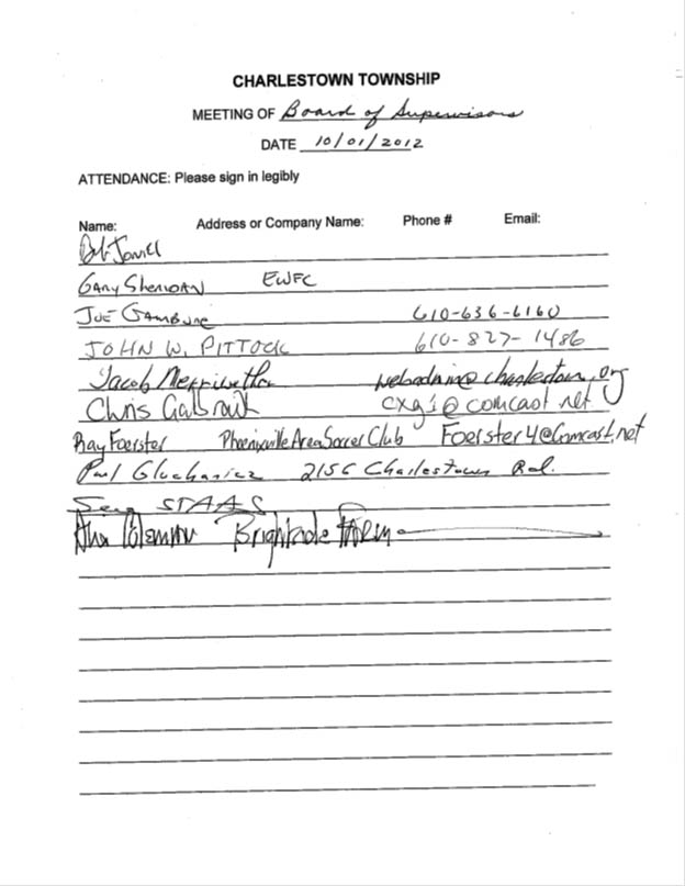Sign-in sheet, 10/01/2012