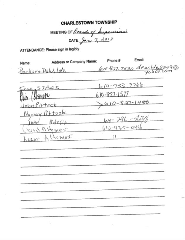 Sign-in sheet, 01/07/2013