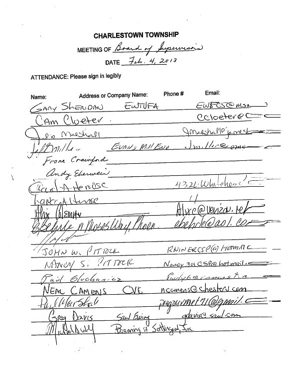 Sign-in sheet, 02/04/2013