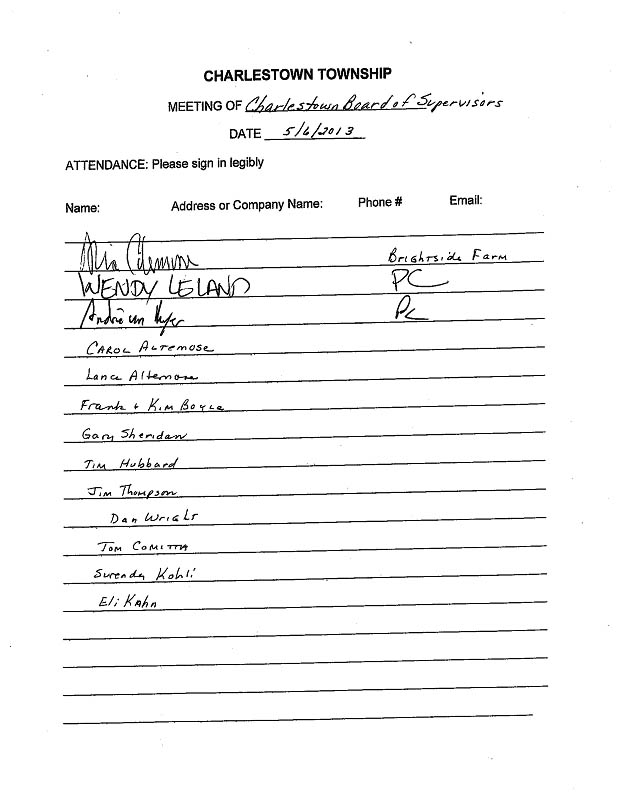 Sign-in sheet, 05/06/2013