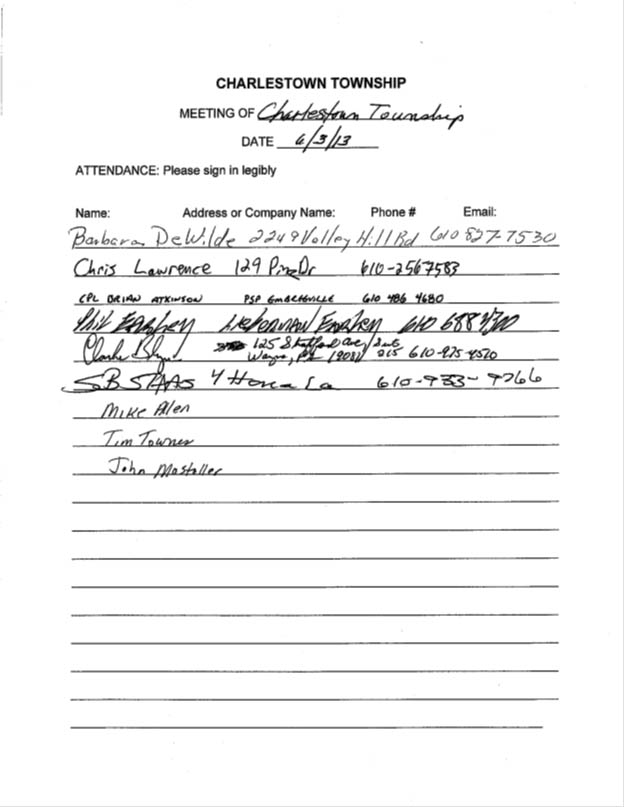 Sign-in sheet, 06/03/2013