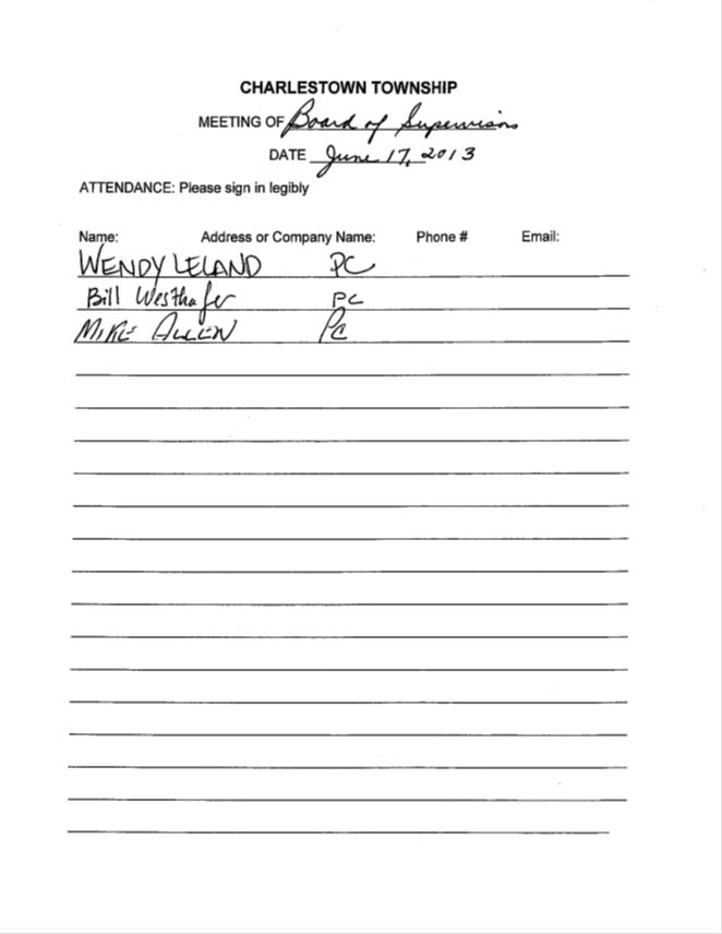 Sign-in sheet, 06/17/2013