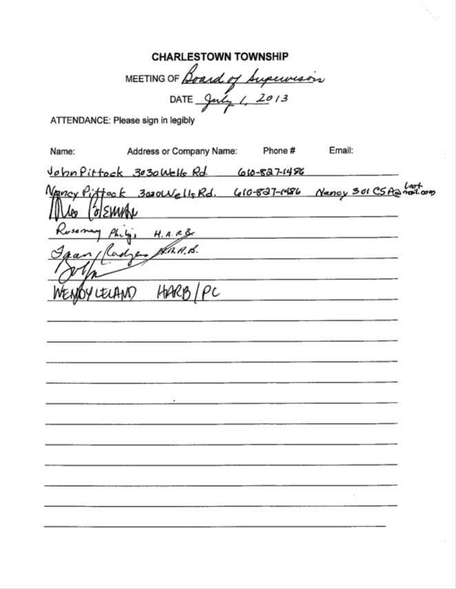 Sign-in sheet, 07/01/2013