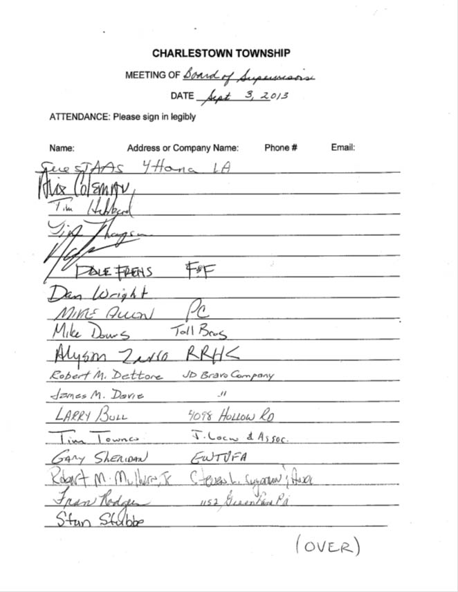 Sign-in sheet, 09/3/2013
