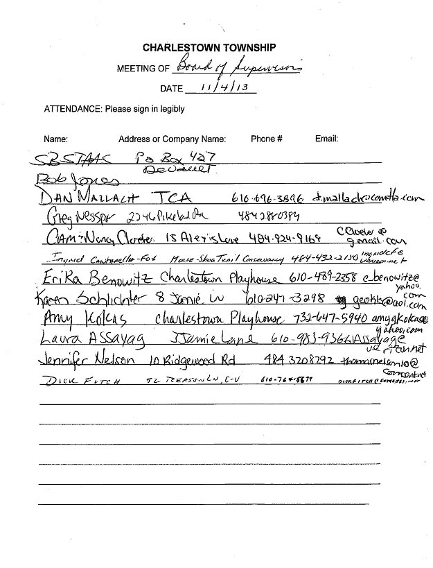 Sign-in sheet, 11/4/2013