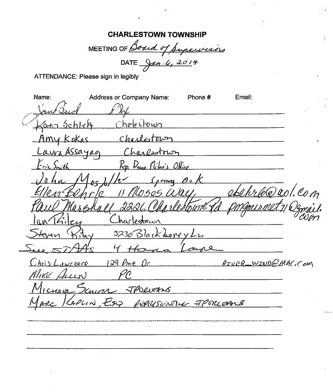Sign-in sheet, 1/6/2014