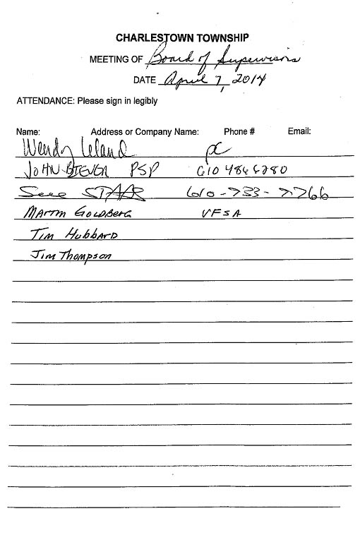 Sign-in sheet, 4/7/2014