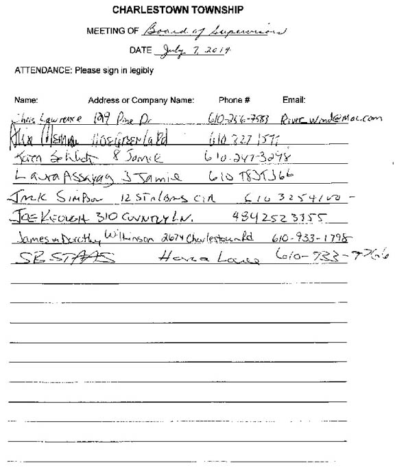 Sign-in sheet, 7/7/2014