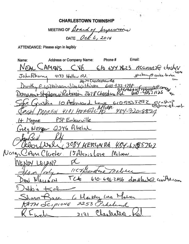 Sign-in sheet, 10/6/2014