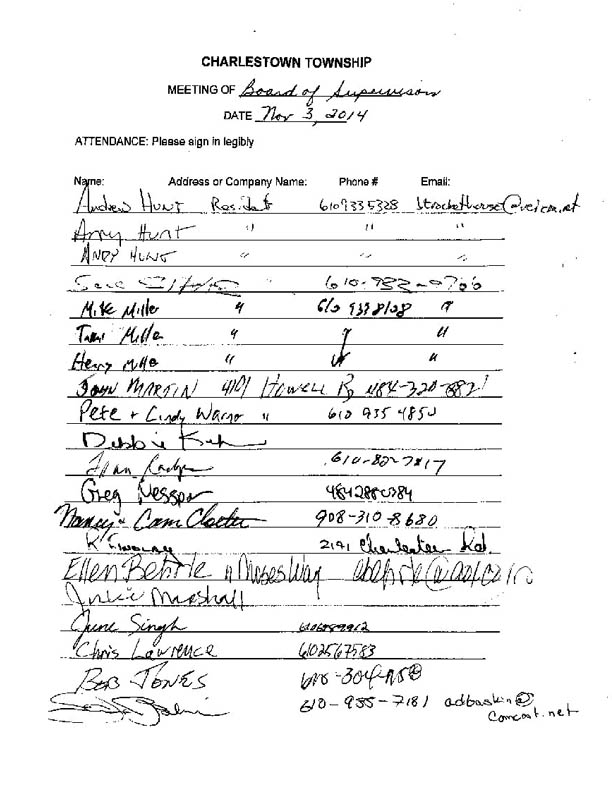Sign-in sheet, 11/3/2014