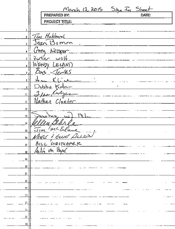 Sign-in sheet, 3/12/2015