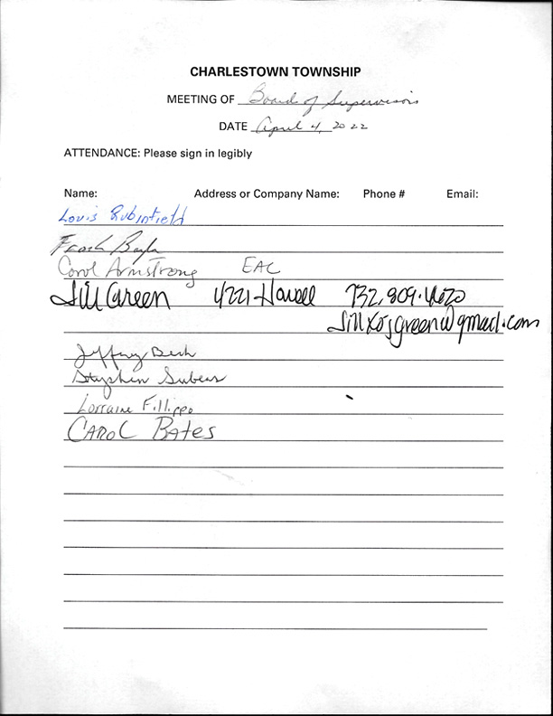 Sign-in sheet, 4/4/2022