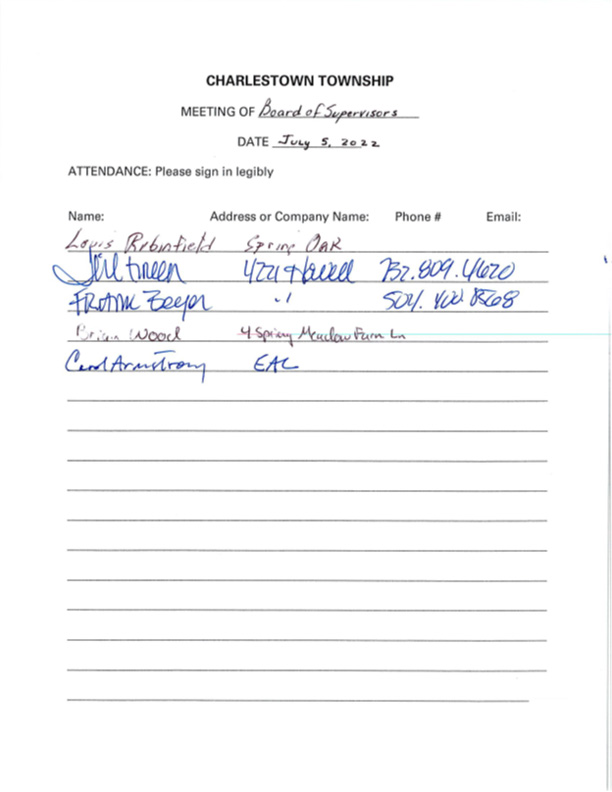 Sign-in sheet, 7/5/2022