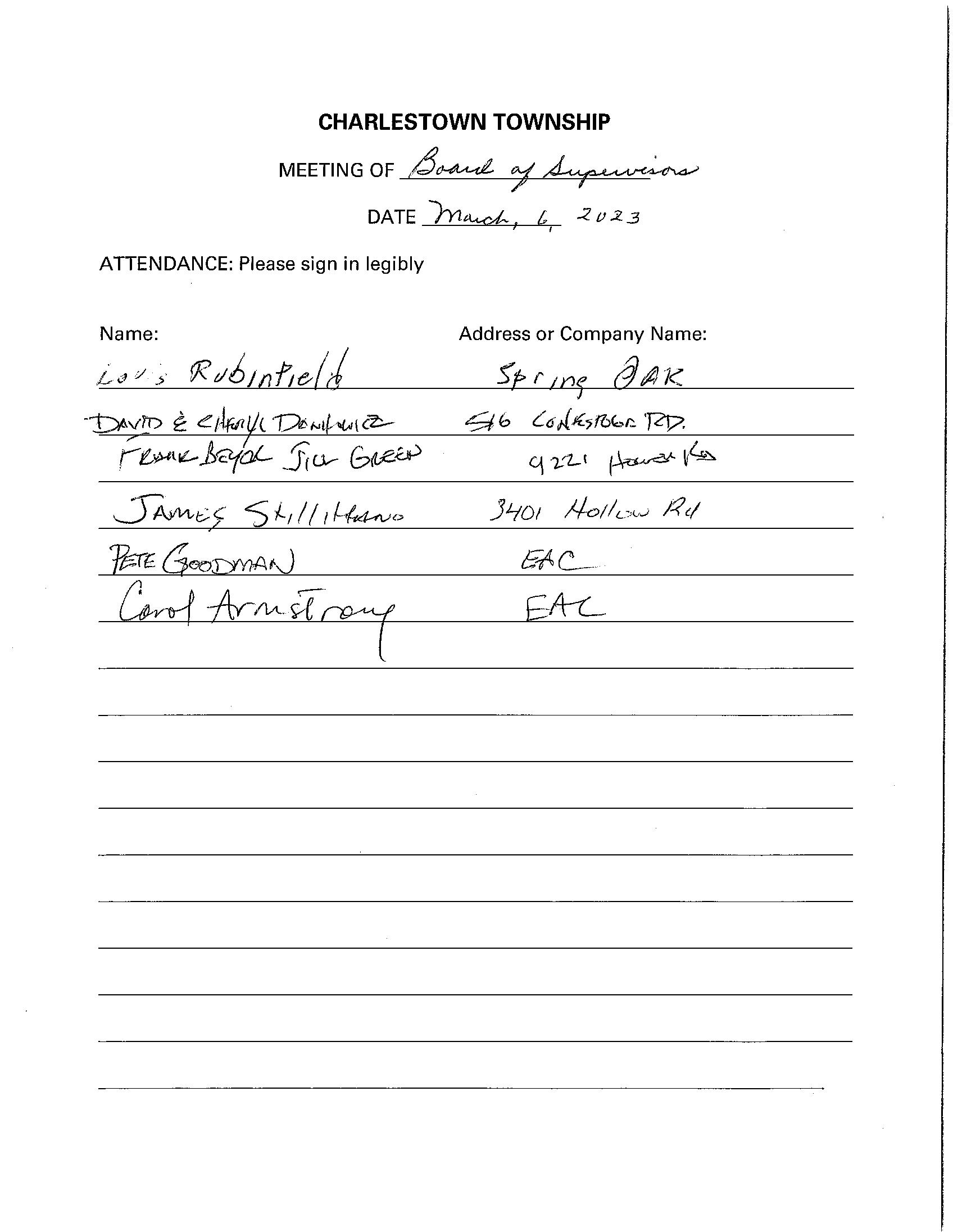 Sign-in sheet, 3/6/2023