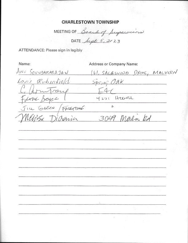 Sign-in sheet, 9/5/2023
