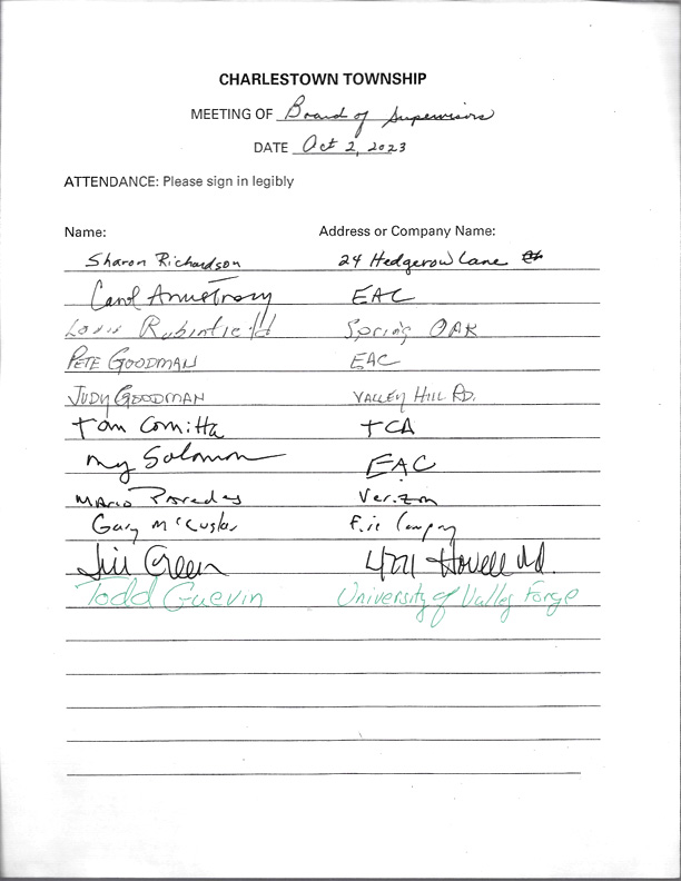 Sign-in sheet, 10/2/2023