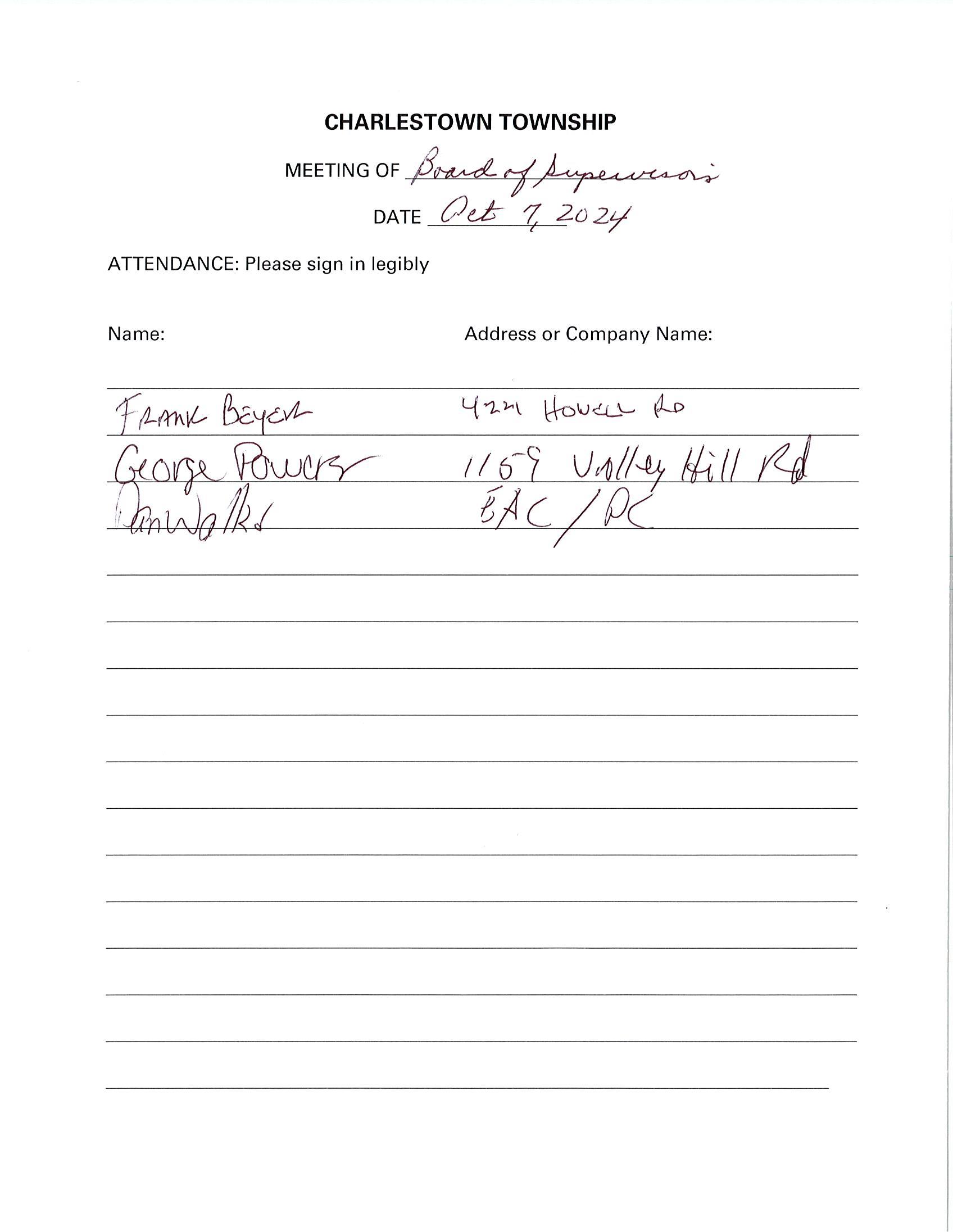 Sign-in sheet, 10/7/2024