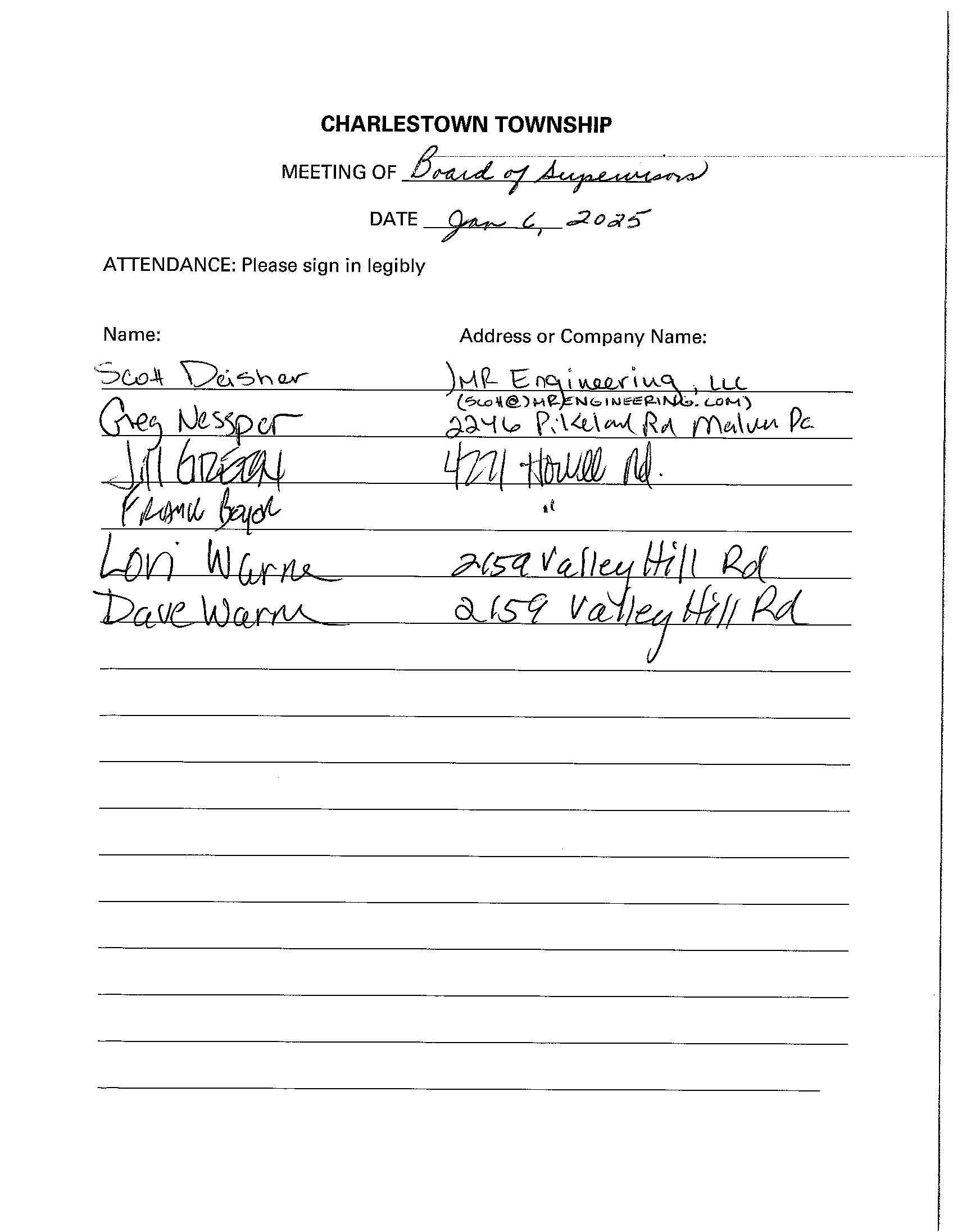 Sign-in sheet, 1/6/2025