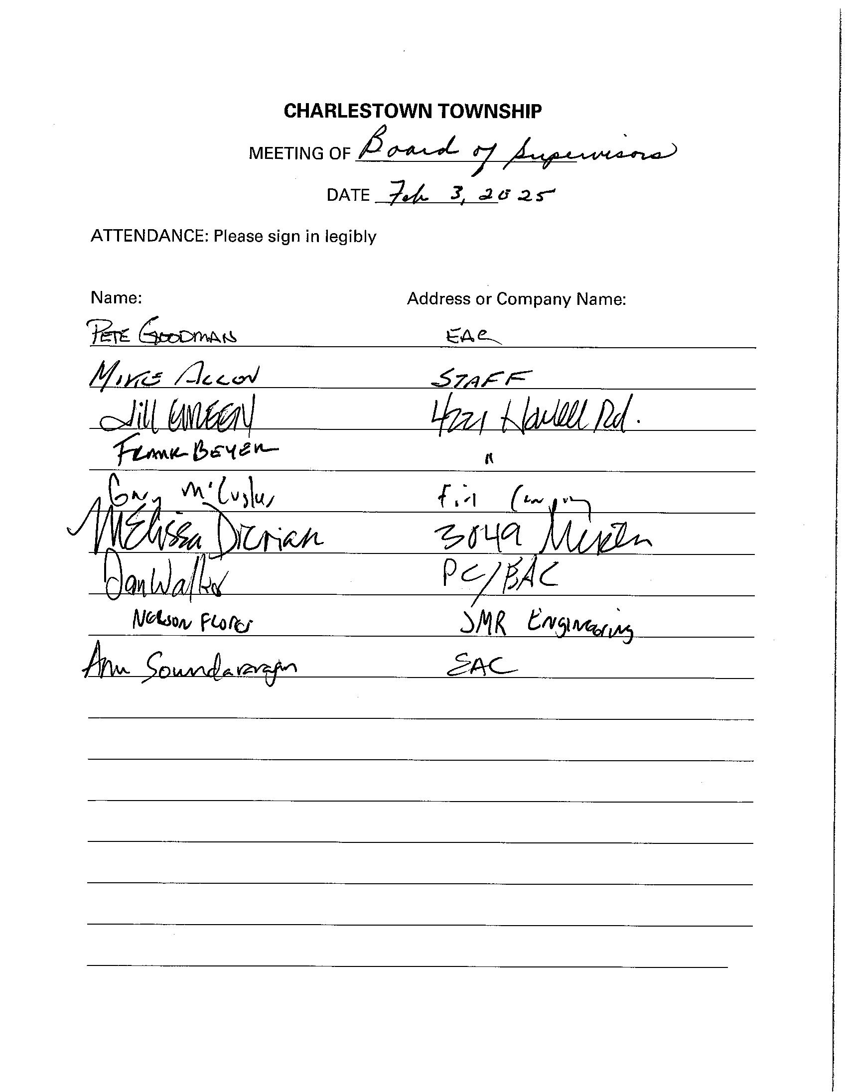 Sign-in sheet, 2/3/2025