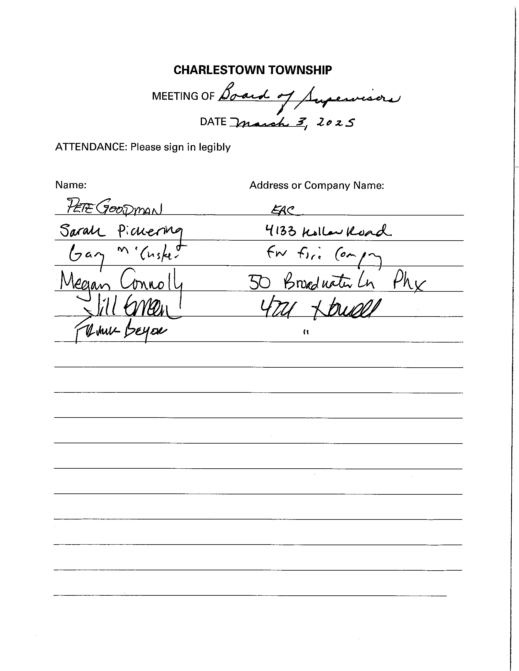 Sign-in sheet, 3/3/2025