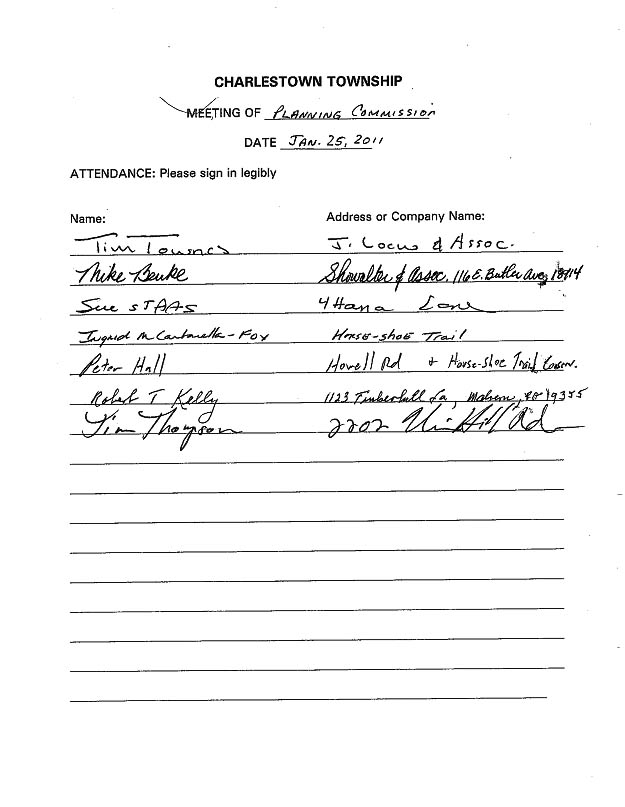Sign-in sheet, 1/25/2011