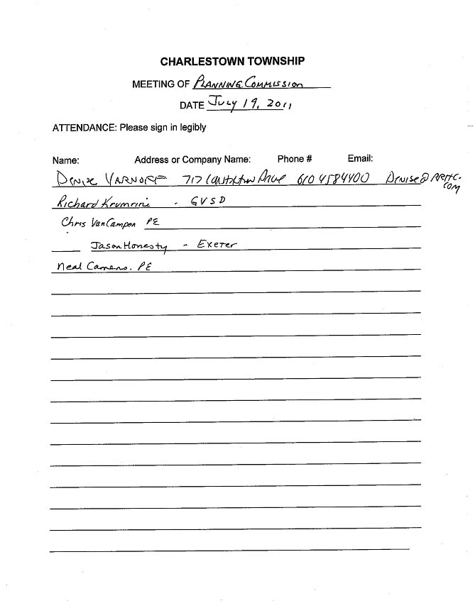 Sign-in sheet, 7/19/2011