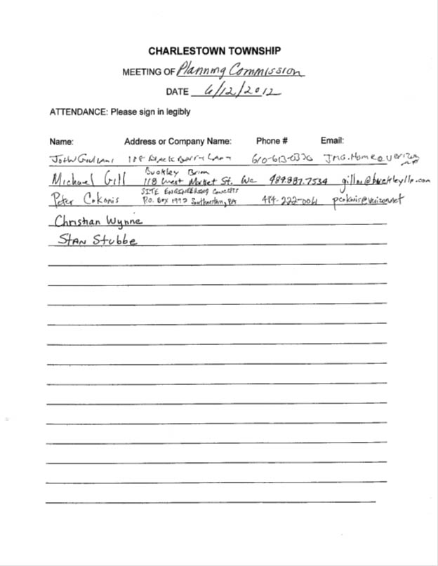 Sign-in sheet, 6/12/2012