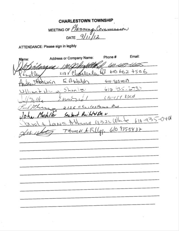 Sign-in sheet, 9/11/2012