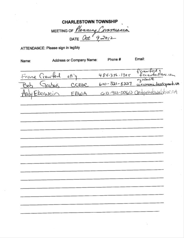 Sign-in sheet, 10/09/2012